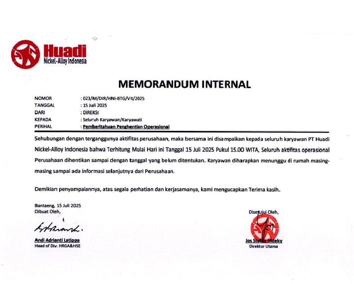 Memo dari Huadi: Rapat FORKOPIMDA dan Modus PT. Huadi untuk Kabur